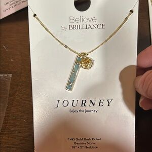 Gold and Blue Crystal Pendant Necklace